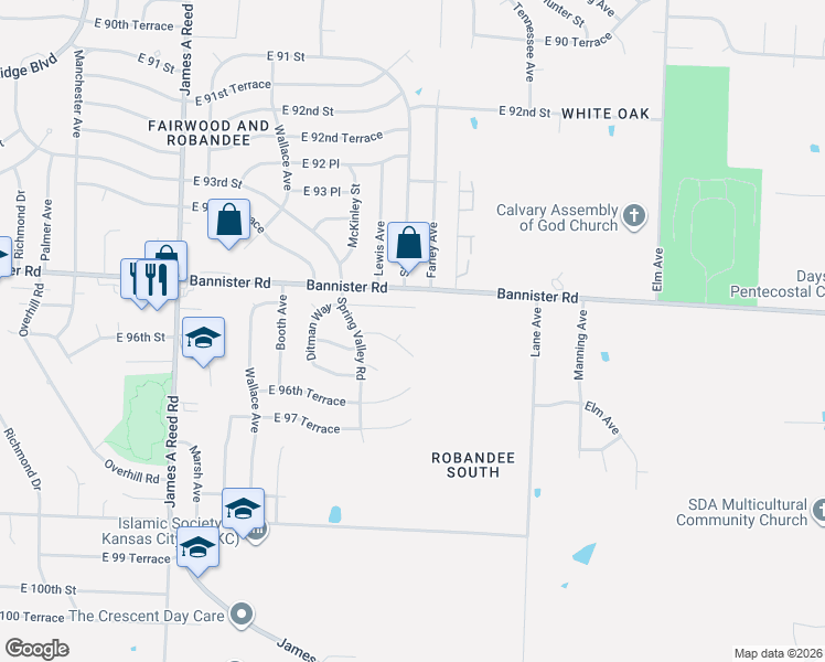 map of restaurants, bars, coffee shops, grocery stores, and more near 8737 Bannister Terrace in Kansas City