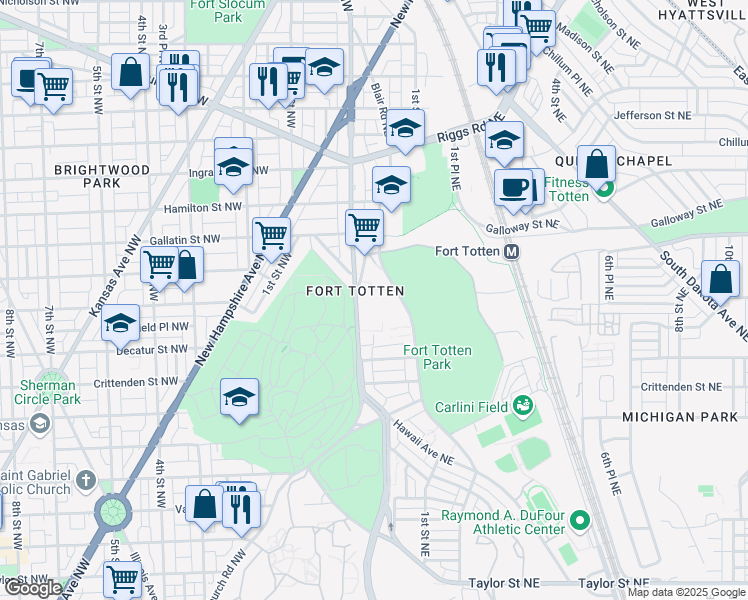 map of restaurants, bars, coffee shops, grocery stores, and more near 4925 North Capitol Street Northeast in Washington