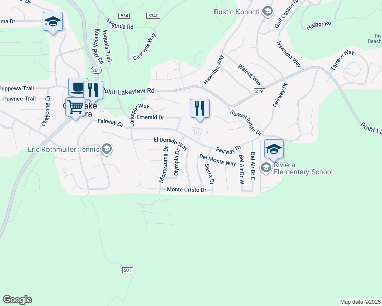 map of restaurants, bars, coffee shops, grocery stores, and more near 10178 El Dorado Way in Kelseyville