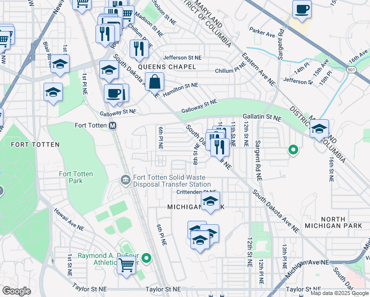 map of restaurants, bars, coffee shops, grocery stores, and more near 724 Emerson Street Northeast in Washington