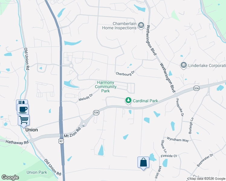 map of restaurants, bars, coffee shops, grocery stores, and more near 3841 Sonata Dr in Union