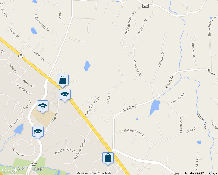 map of restaurants, bars, coffee shops, grocery stores, and more near 1306 Alps Drive in McLean