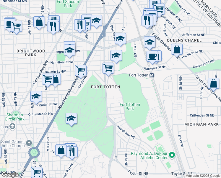 map of restaurants, bars, coffee shops, grocery stores, and more near 4925 North Capitol Street Northeast in Washington