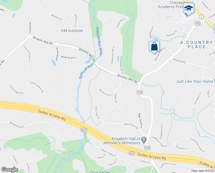 map of restaurants, bars, coffee shops, grocery stores, and more near 9851 Faust Dr in Vienna