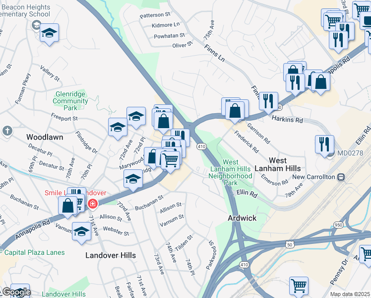 map of restaurants, bars, coffee shops, grocery stores, and more near 101 Independence Avenue Southeast in Washington