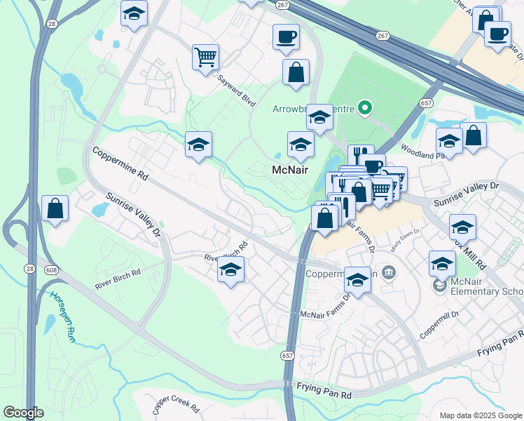 map of restaurants, bars, coffee shops, grocery stores, and more near 13560 Davinci Lane in Herndon