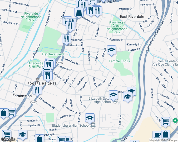 map of restaurants, bars, coffee shops, grocery stores, and more near 101 Independence Avenue Southeast in Washington