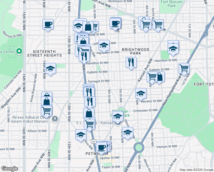 map of restaurants, bars, coffee shops, grocery stores, and more near 101 Independence Avenue Southeast in Washington