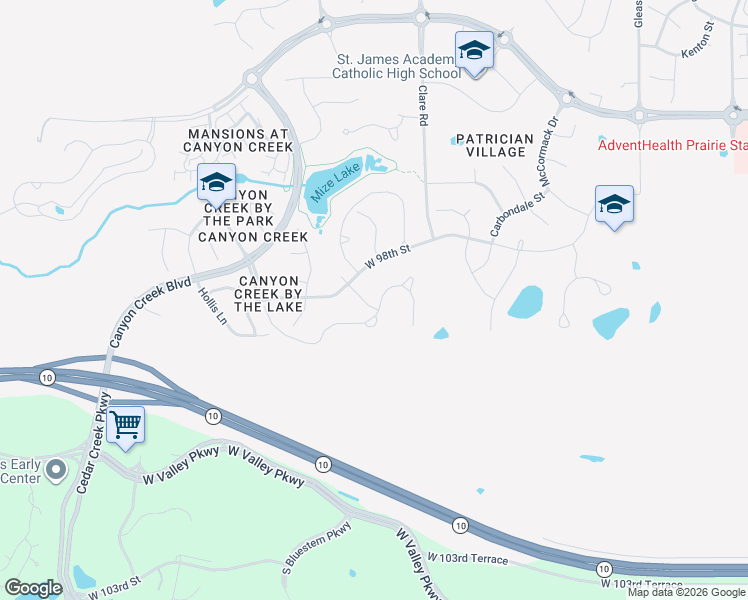 map of restaurants, bars, coffee shops, grocery stores, and more near 24913 West 98th Street in Lenexa