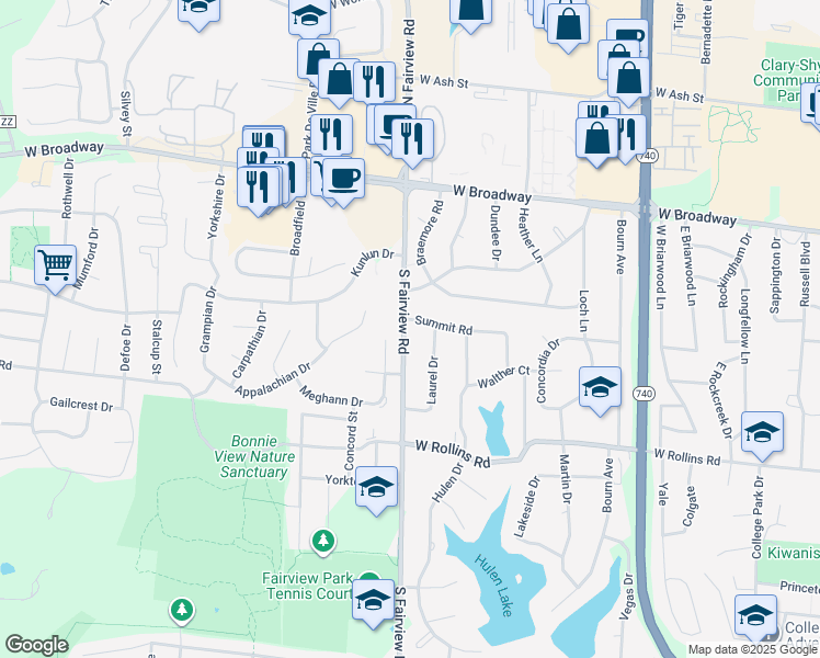 map of restaurants, bars, coffee shops, grocery stores, and more near 2808 Summit Road in Columbia