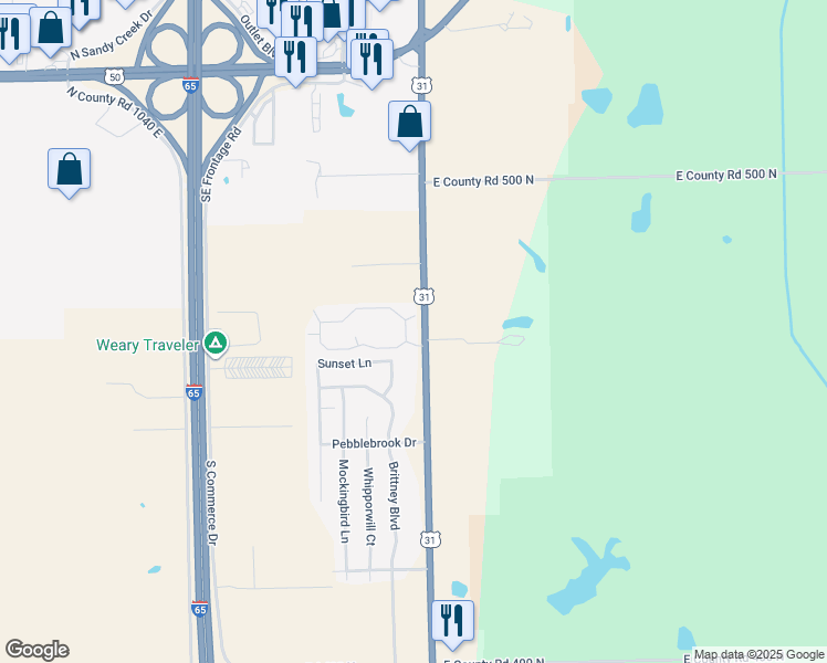 map of restaurants, bars, coffee shops, grocery stores, and more near 4853-4869 U.S. 31 in Seymour