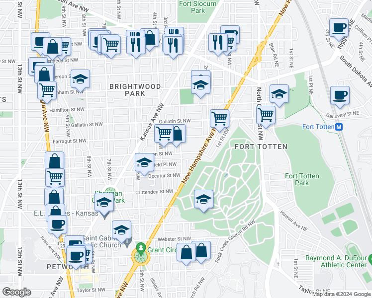 map of restaurants, bars, coffee shops, grocery stores, and more near 235 Emerson Street Northwest in Washington