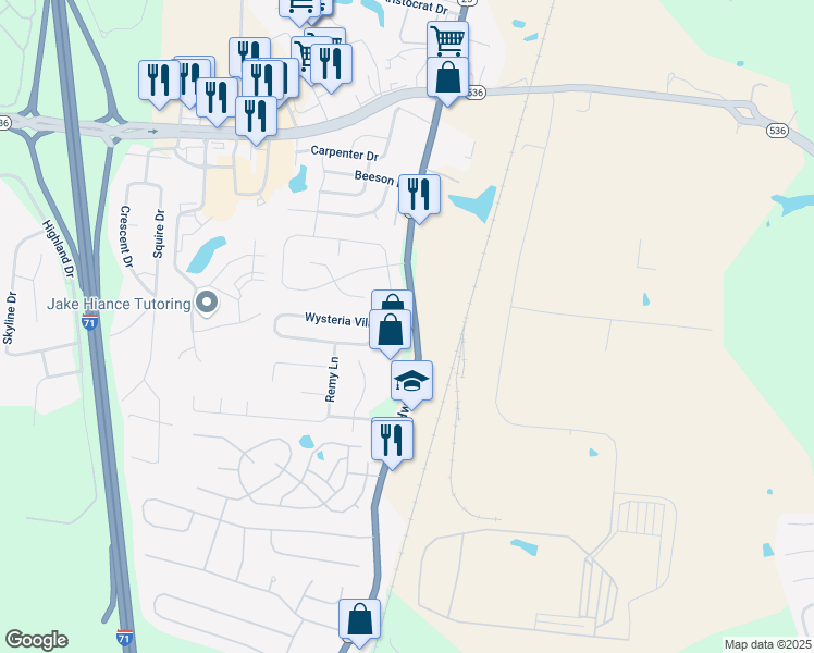 map of restaurants, bars, coffee shops, grocery stores, and more near 300 Wysteria Village Drive in Florence