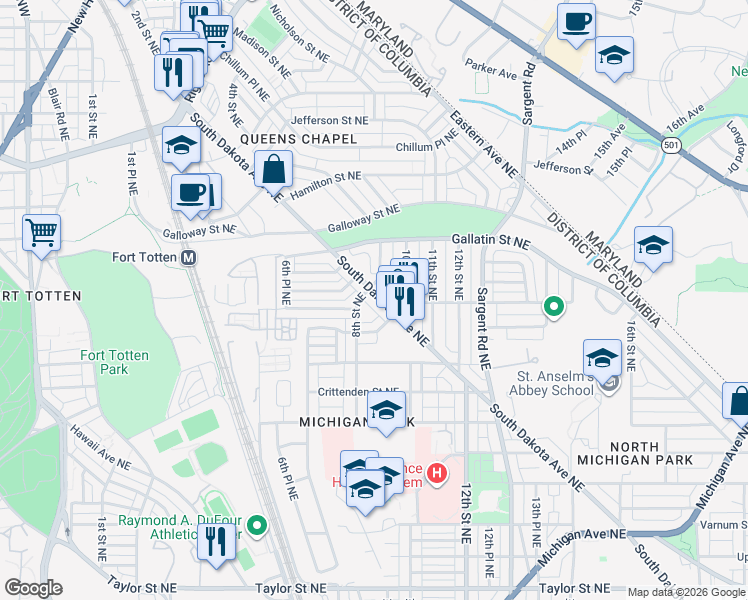 map of restaurants, bars, coffee shops, grocery stores, and more near 101 Independence Avenue Southeast in Washington