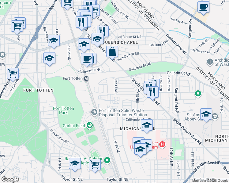 map of restaurants, bars, coffee shops, grocery stores, and more near 101 Independence Avenue Southeast in Washington