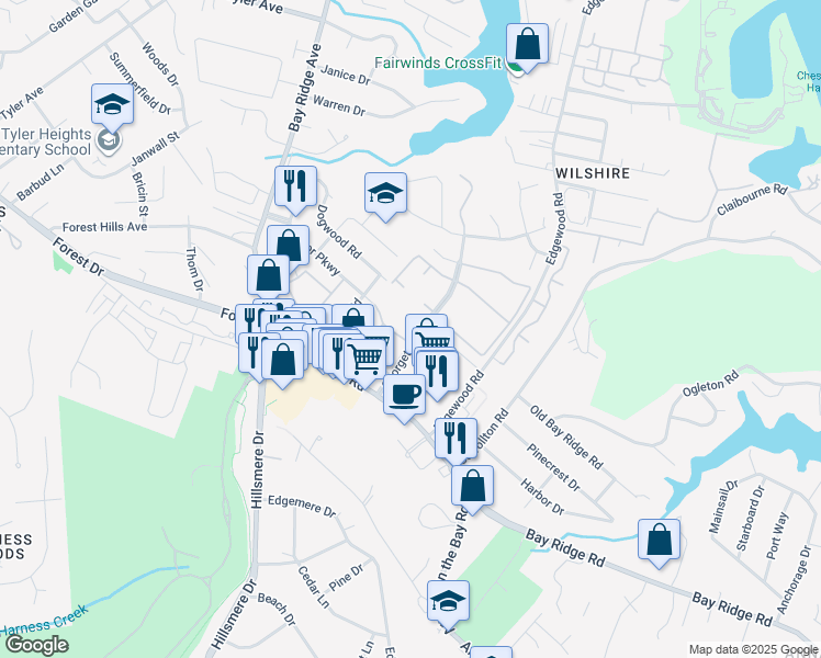 map of restaurants, bars, coffee shops, grocery stores, and more near 217 Victor Parkway in Annapolis