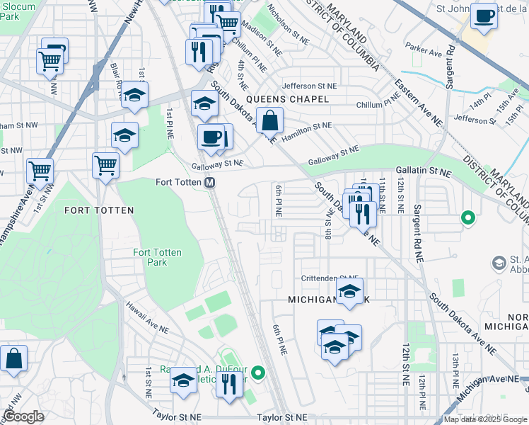 map of restaurants, bars, coffee shops, grocery stores, and more near 101 Independence Avenue Southeast in Washington