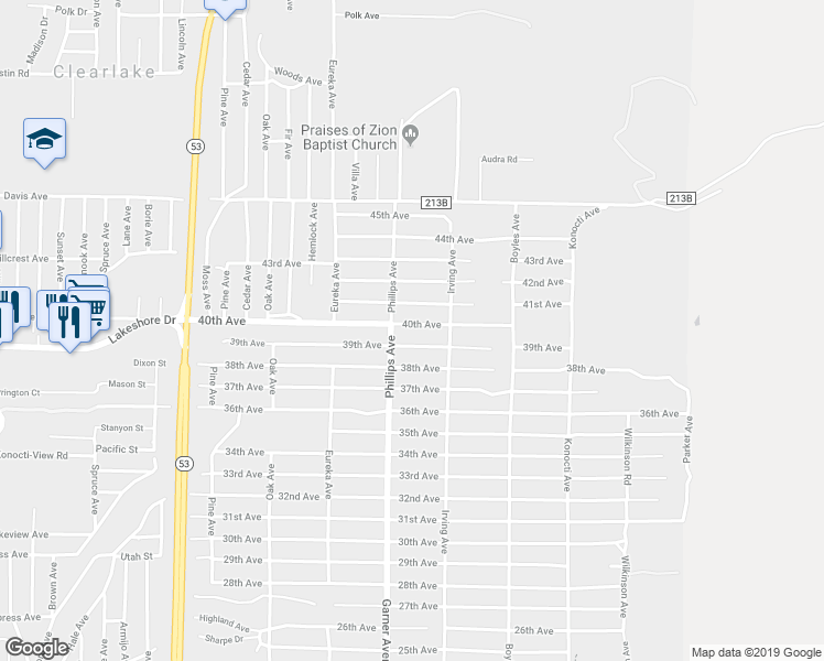 map of restaurants, bars, coffee shops, grocery stores, and more near 15933 40th Avenue in Clearlake
