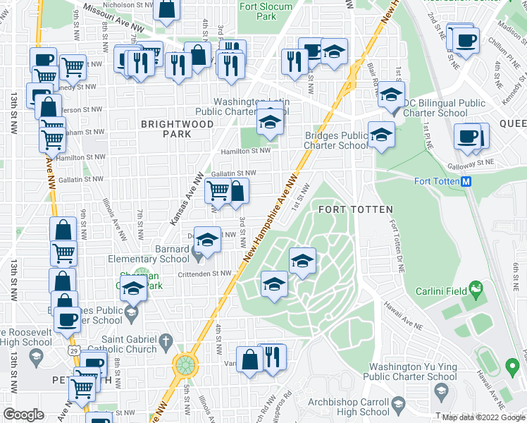 map of restaurants, bars, coffee shops, grocery stores, and more near 101 Independence Avenue Southeast in Washington