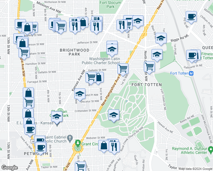 map of restaurants, bars, coffee shops, grocery stores, and more near 225 Emerson Street Northwest in Washington