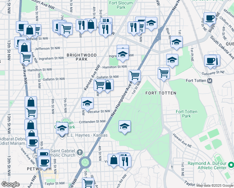 map of restaurants, bars, coffee shops, grocery stores, and more near 225 Emerson Street Northwest in Washington