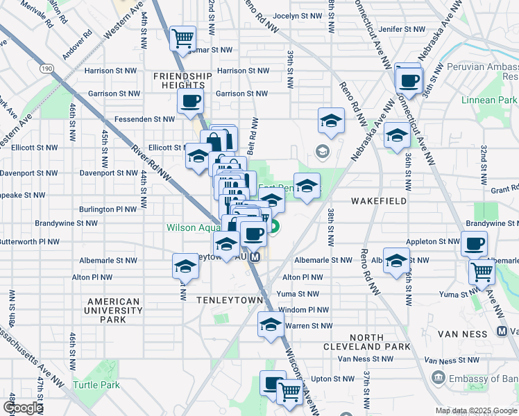 map of restaurants, bars, coffee shops, grocery stores, and more near 101 Independence Avenue Southeast in Washington
