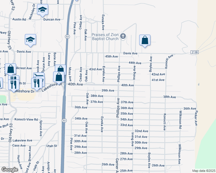 map of restaurants, bars, coffee shops, grocery stores, and more near 15803 40th Avenue in Clearlake