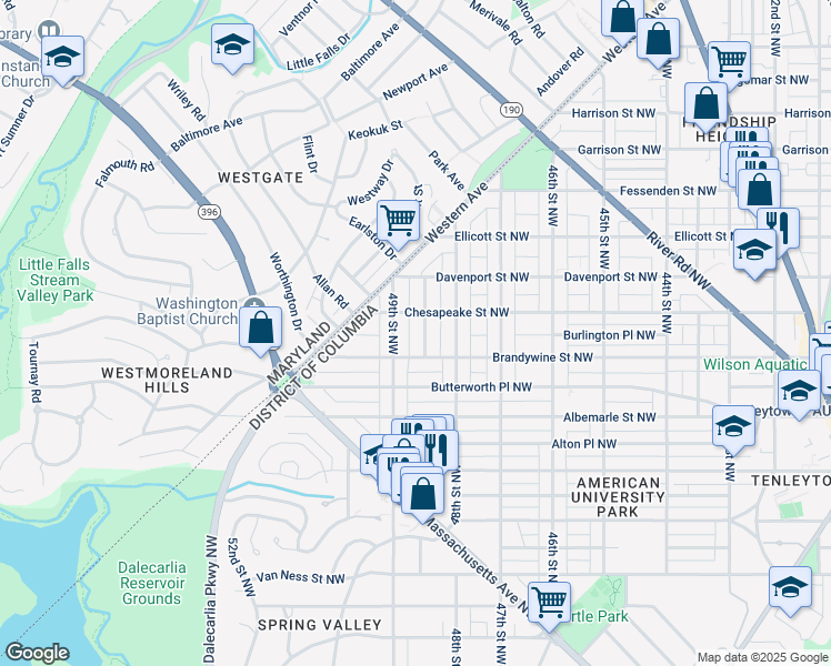 map of restaurants, bars, coffee shops, grocery stores, and more near 4622 Asbury Place Northwest in Washington