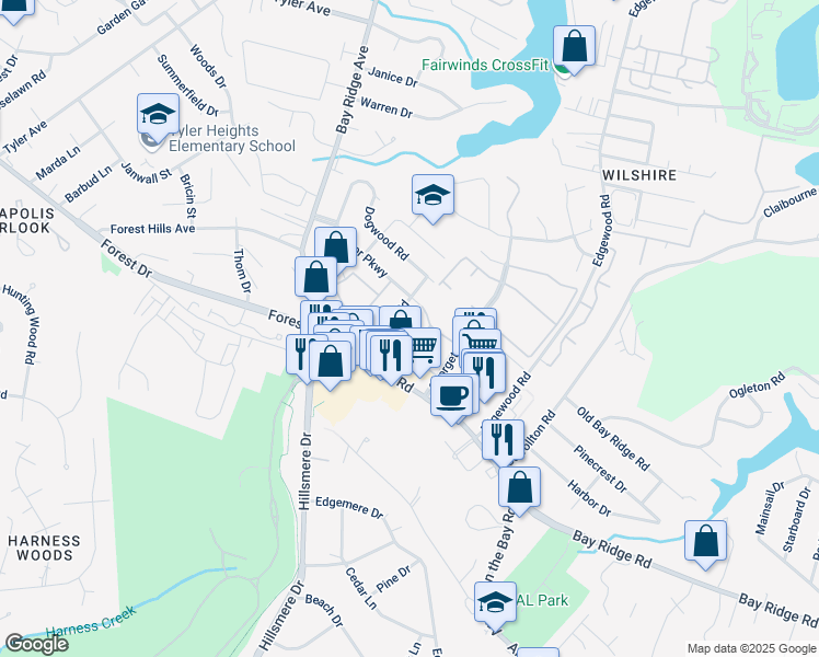 map of restaurants, bars, coffee shops, grocery stores, and more near 206 Victor Parkway in Annapolis