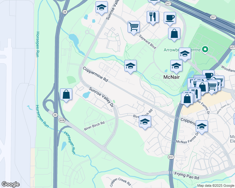 map of restaurants, bars, coffee shops, grocery stores, and more near 13865 Sunrise Valley Drive in Herndon