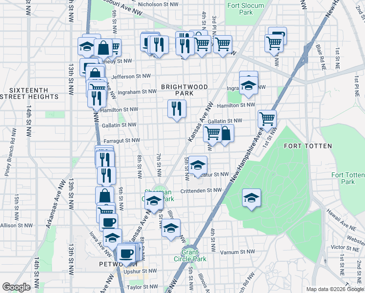 map of restaurants, bars, coffee shops, grocery stores, and more near 101 Independence Avenue Southeast in Washington