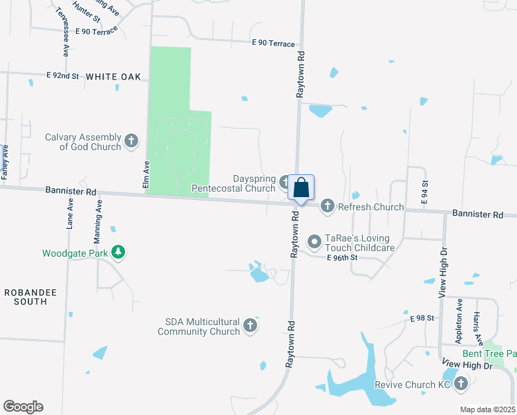 map of restaurants, bars, coffee shops, grocery stores, and more near 9805 Bannister Road in Kansas City