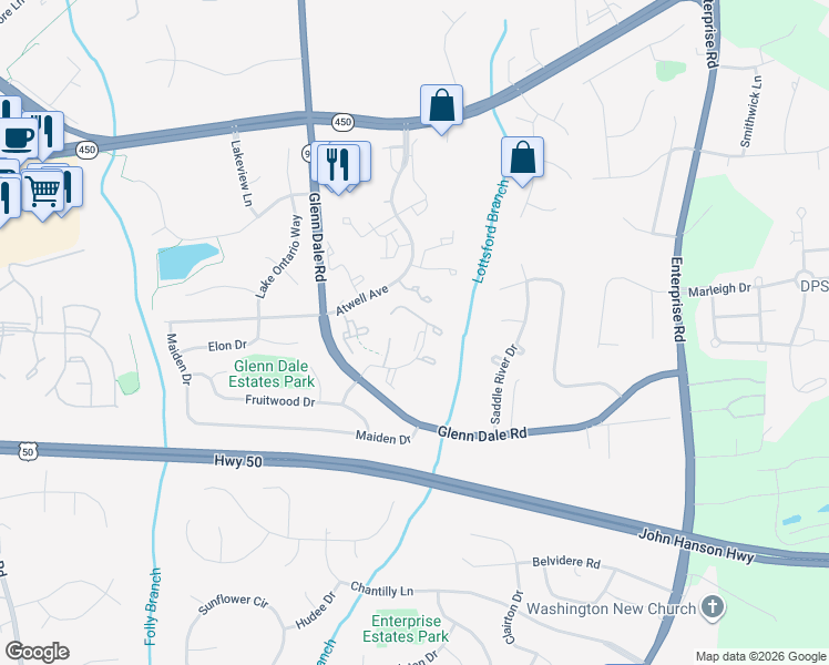 map of restaurants, bars, coffee shops, grocery stores, and more near 4438 Stockbridge Court in Bowie