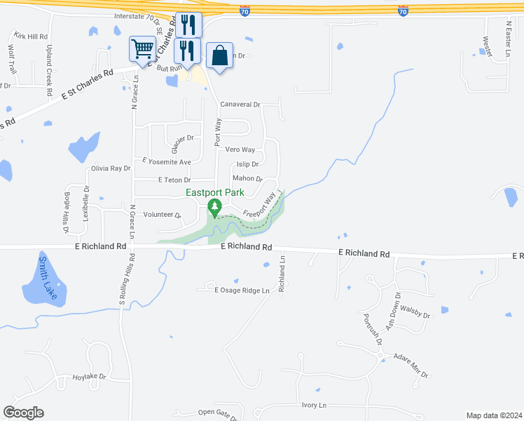 map of restaurants, bars, coffee shops, grocery stores, and more near 5813 Freeport Way in Columbia