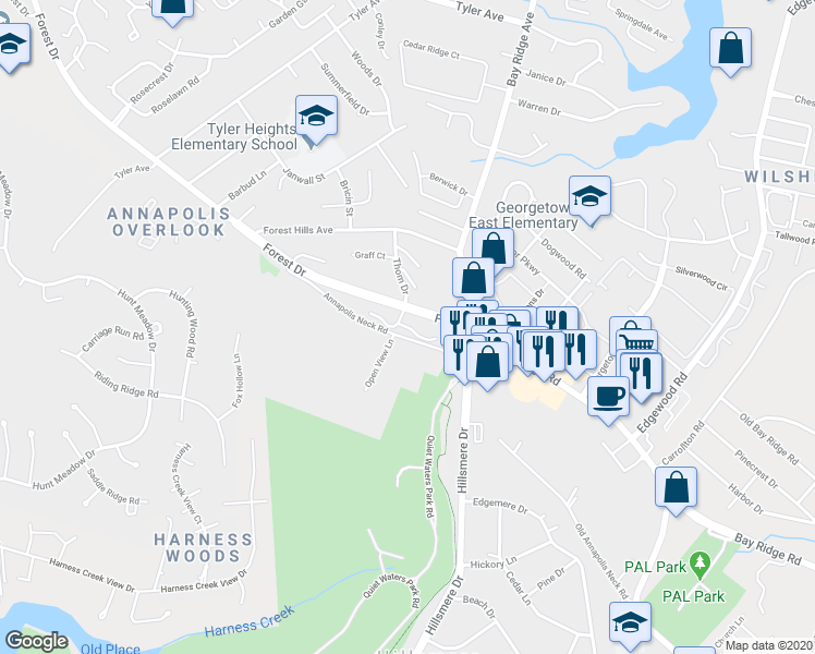 map of restaurants, bars, coffee shops, grocery stores, and more near 133 Quiet Waters Place in Annapolis