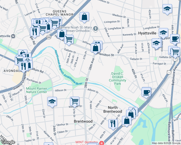 map of restaurants, bars, coffee shops, grocery stores, and more near 101 Independence Avenue Southeast in Washington