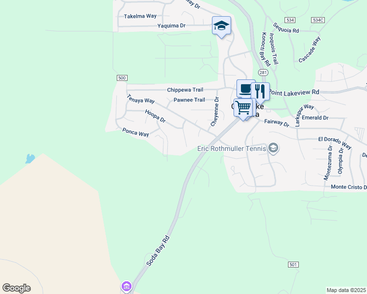 map of restaurants, bars, coffee shops, grocery stores, and more near 5611 Cherokee Drive in Kelseyville