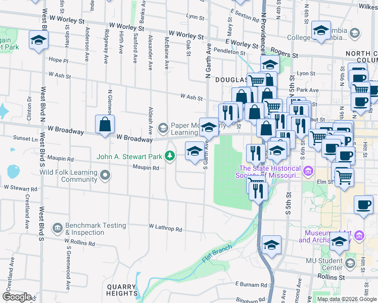 map of restaurants, bars, coffee shops, grocery stores, and more near 113 Crestmere Avenue in Columbia