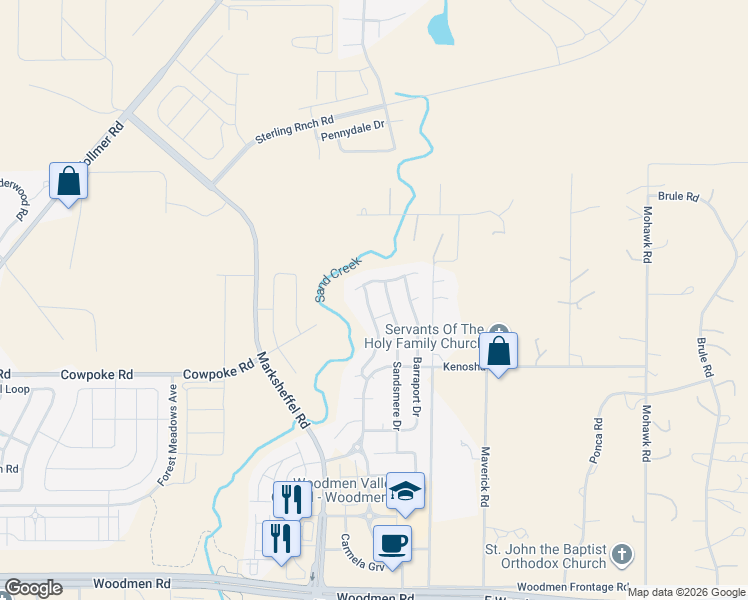 map of restaurants, bars, coffee shops, grocery stores, and more near 8143 Callendale Drive in Colorado Springs