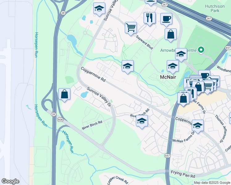 map of restaurants, bars, coffee shops, grocery stores, and more near 13865 Sunrise Valley Drive in Herndon