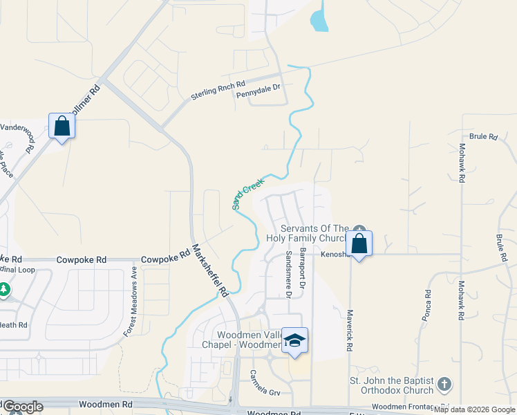 map of restaurants, bars, coffee shops, grocery stores, and more near 8143 Callendale Drive in Colorado Springs