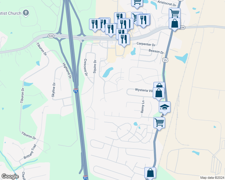 map of restaurants, bars, coffee shops, grocery stores, and more near 636 Friars Lane in Florence
