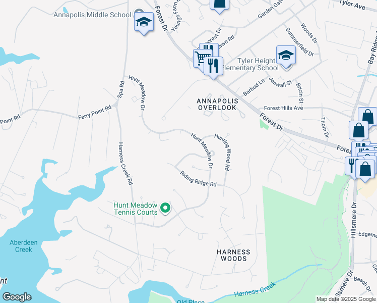 map of restaurants, bars, coffee shops, grocery stores, and more near 314 Carriage Run Road in Annapolis