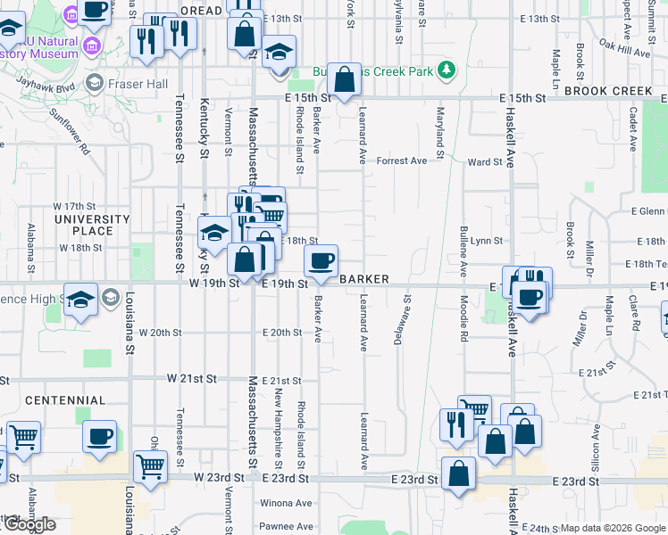 map of restaurants, bars, coffee shops, grocery stores, and more near 313 Johnson Ave in Lawrence