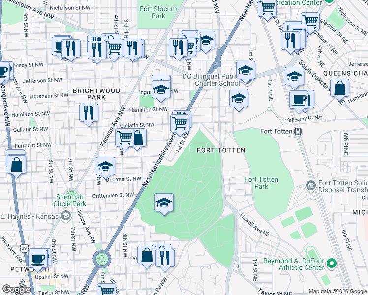 map of restaurants, bars, coffee shops, grocery stores, and more near 101 Independence Avenue Southeast in Washington