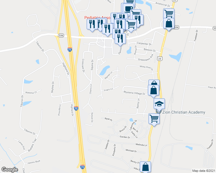 map of restaurants, bars, coffee shops, grocery stores, and more near 636 Friars Lane in Florence