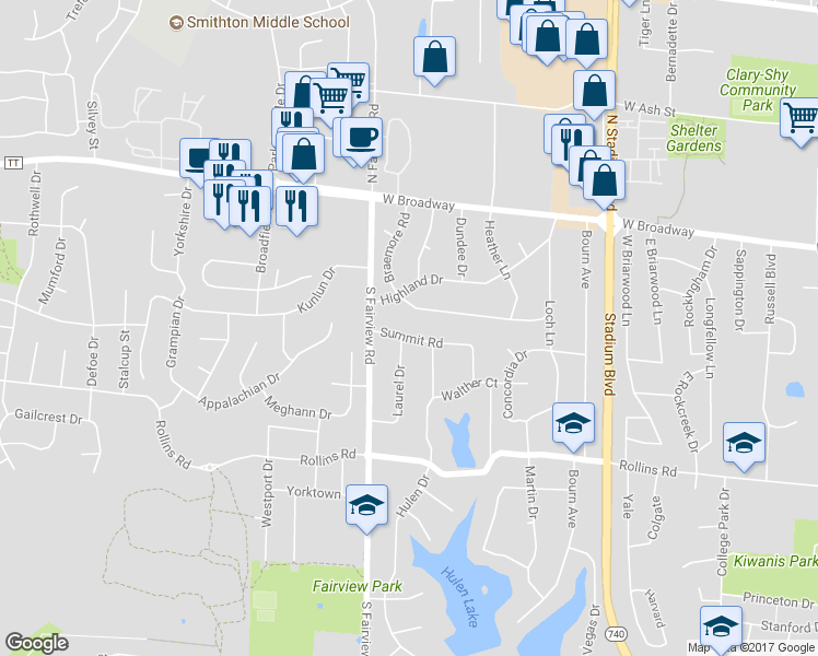 map of restaurants, bars, coffee shops, grocery stores, and more near 2705A Summit Road in Columbia
