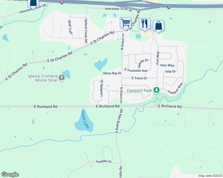 map of restaurants, bars, coffee shops, grocery stores, and more near 5307 Pebble Beach Drive in Columbia