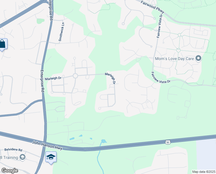 map of restaurants, bars, coffee shops, grocery stores, and more near 12401 Chasemount Court in Bowie