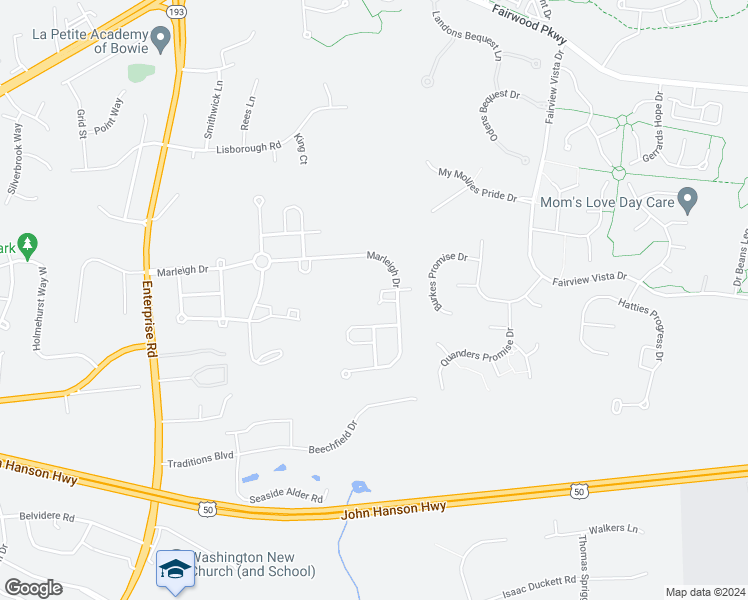 map of restaurants, bars, coffee shops, grocery stores, and more near 12401 Chasemount Court in Bowie